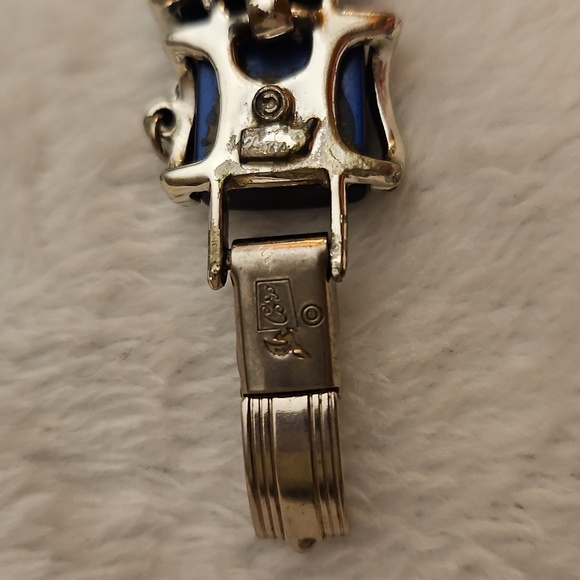 Vtg CORO 1940s Navy Blue Thermoset Moonglow Square Link Bracelet - Picture 7 of 7